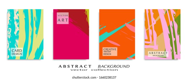 Abstract backgrouns set, grunge texture. Minimalistic art, brush strokes style. Design for card, brochure, banner idea, book cover, booklet print, flyer sheet a4. Collage page, web header template.