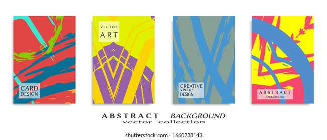 Abstract backgrouns set, grunge texture. Minimalistic art, brush strokes style. Design for card, brochure, banner idea, book cover, booklet print, flyer sheet a4. Collage page, web header template.