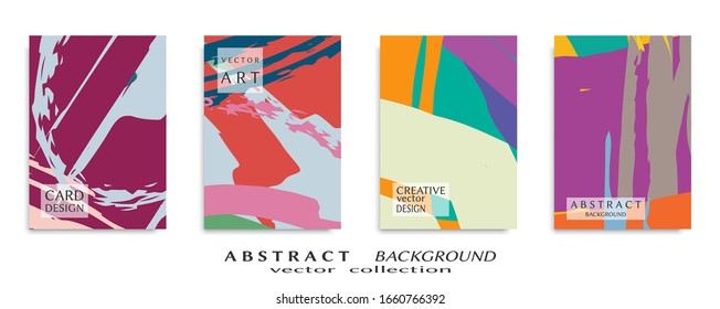 Abstract backgrouns set, grunge texture. Minimalistic art, brush strokes style. Design for card, brochure, banner idea, book cover, booklet print, flyer sheet a4. Collage page, web header template.