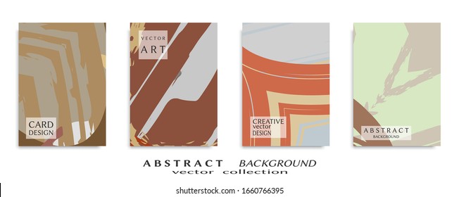 Abstract backgrouns set, grunge texture. Minimalistic art, brush strokes style. Design for card, brochure, banner idea, book cover, booklet print, flyer sheet a4. Collage page, web header template.