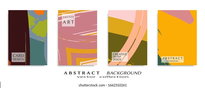 Abstract backgrouns set, grunge texture. Minimalistic art, brush strokes style. Design for card, brochure, banner idea, book cover, booklet print, flyer sheet a4. Collage page, web header template.