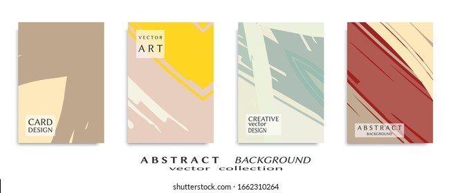 Abstract backgrouns set, grunge texture. Minimalistic art, brush strokes style. Design for card, brochure, banner idea, book cover, booklet print, flyer sheet a4. Collage page, web header template.