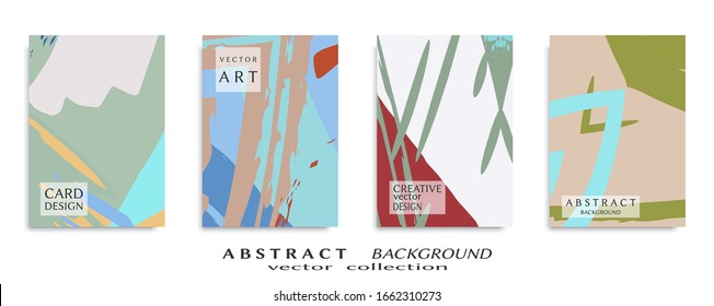 Abstract backgrouns set, grunge texture. Minimalistic art, brush strokes style. Design for card, brochure, banner idea, book cover, booklet print, flyer sheet a4. Collage page, web header template.