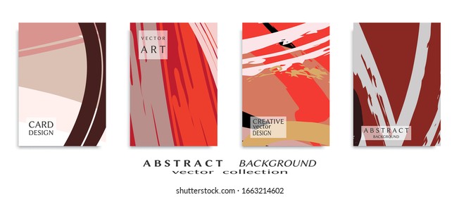 Abstract backgrouns set, grunge texture. Minimalistic art, brush strokes style. Design for card, brochure, banner idea, book cover, booklet print, flyer sheet a4. Collage page, web header template.