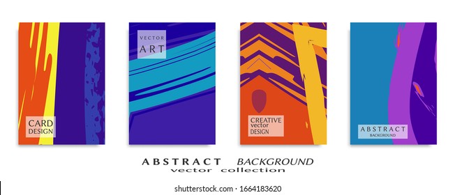 Abstract backgrouns set, grunge texture. Minimalistic art, brush strokes style. Design for card, brochure, banner idea, book cover, booklet print, flyer sheet a4. Collage page, web header template.