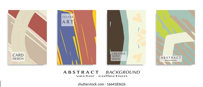 Abstract backgrouns set, grunge texture. Minimalistic art, brush strokes style. Design for card, brochure, banner idea, book cover, booklet print, flyer sheet a4. Collage page, web header template.