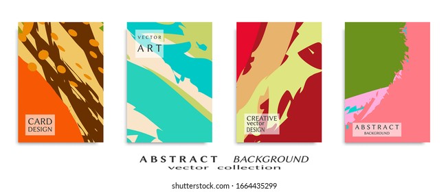 Abstract backgrouns set, grunge texture. Minimalistic art, brush strokes style. Design for card, brochure, banner idea, book cover, booklet print, flyer sheet a4. Collage page, web header template.