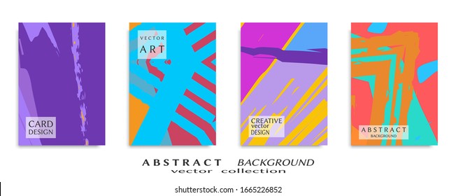 Abstract backgrouns set, grunge texture. Minimalistic art, brush strokes style. Design for card, brochure, banner idea, book cover, booklet print, flyer sheet a4. Collage page, web header template.