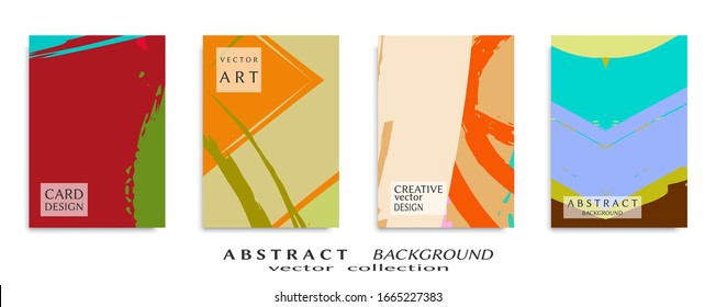 Abstract backgrouns set, grunge texture. Minimalistic art, brush strokes style. Design for card, brochure, banner idea, book cover, booklet print, flyer sheet a4. Collage page, web header template.