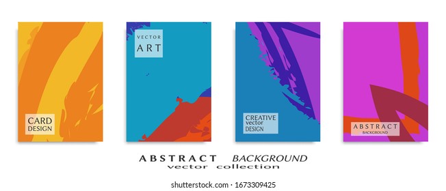 Abstract backgrouns set, grunge texture. Minimalistic art, brush strokes style. Design for card, brochure, banner idea, book cover, booklet print, flyer sheet a4. Collage page, web header template.