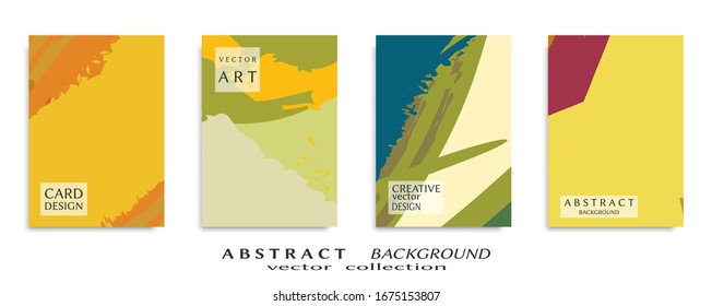 Abstract backgrouns set, grunge texture. Minimalistic art, brush strokes style. Design for card, brochure, banner idea, book cover, booklet print, flyer sheet a4. Collage page, web header template.