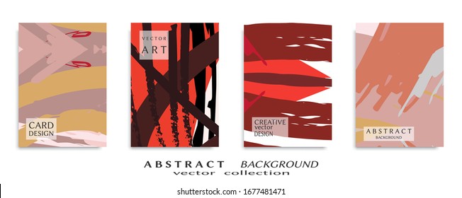 Abstract backgrouns set, grunge texture. Minimalistic art, brush strokes style. Design for card, brochure, banner idea, book cover, booklet print, flyer sheet a4. Collage page, web header template.