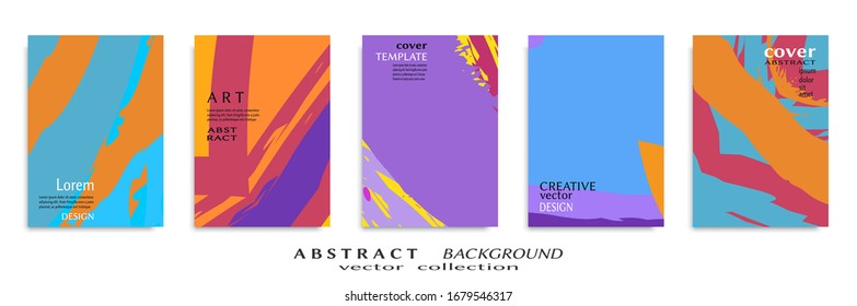 Abstract backgrouns set, grunge texture. Minimalistic art, brush strokes style. Design for card, brochure, banner idea, book cover, booklet print, flyer sheet a4. Collage page, web header template.