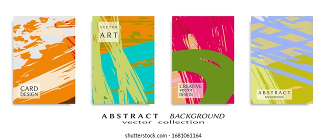 Abstract backgrouns set, grunge texture. Minimalistic art, brush strokes style. Design for card, brochure, banner idea, book cover, booklet print, flyer sheet a4. Collage page, web header template.