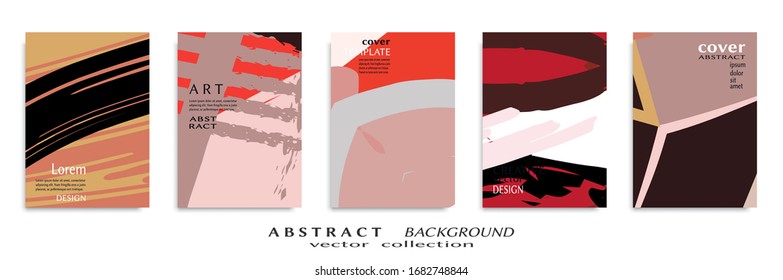 Abstract backgrouns set, grunge texture. Minimalistic art, brush strokes style. Design for card, brochure, banner idea, book cover, booklet print, flyer sheet a4. Collage page, web header template.