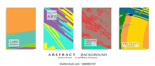 Abstract backgrouns set, grunge texture. Minimalistic art, brush strokes style. Design for card, brochure, banner idea, book cover, booklet print, flyer sheet a4. Collage page, web header template.