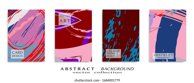 Abstract backgrouns set, grunge texture. Minimalistic art, brush strokes style. Design for card, brochure, banner idea, book cover, booklet print, flyer sheet a4. Collage page, web header template.