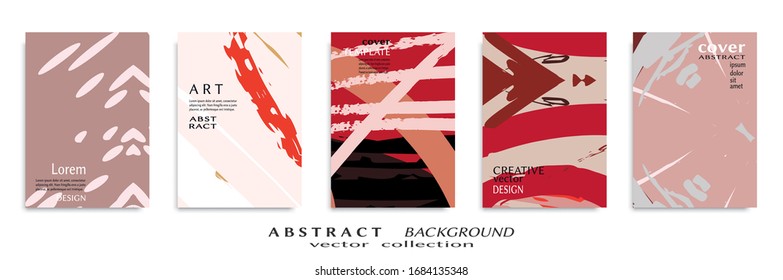 Abstract backgrouns set, grunge texture. Minimalistic art, brush strokes style. Design for card, brochure, banner idea, book cover, booklet print, flyer sheet a4. Collage page, web header template.