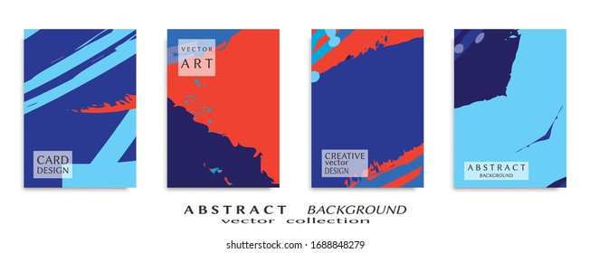 Abstract backgrouns set, grunge texture. Minimalistic art, brush strokes style. Design for card, brochure, banner idea, book cover, booklet print, flyer sheet a4. Collage page, web header template.