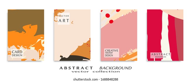 Abstract backgrouns set, grunge texture. Minimalistic art, brush strokes style. Design for card, brochure, banner idea, book cover, booklet print, flyer sheet a4. Collage page, web header template.