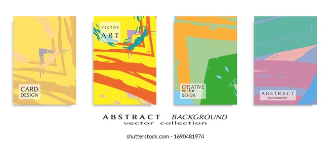 Abstract backgrouns set, grunge texture. Minimalistic art, brush strokes style. Design for card, brochure, banner idea, book cover, booklet print, flyer sheet a4. Collage page, web header template.