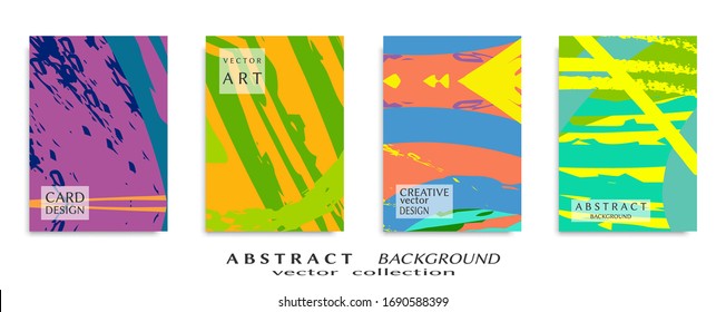 Abstract backgrouns set, grunge texture. Minimalistic art, brush strokes style. Design for card, brochure, banner idea, book cover, booklet print, flyer sheet a4. Collage page, web header template.