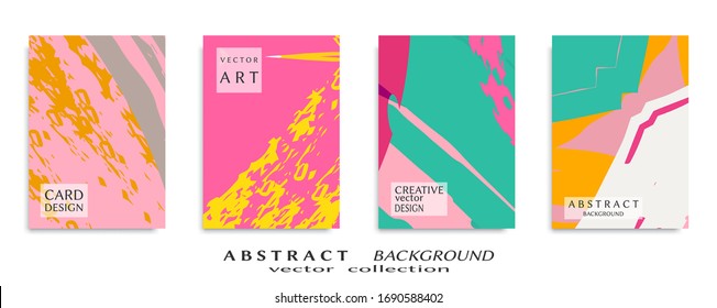 Abstract backgrouns set, grunge texture. Minimalistic art, brush strokes style. Design for card, brochure, banner idea, book cover, booklet print, flyer sheet a4. Collage page, web header template.