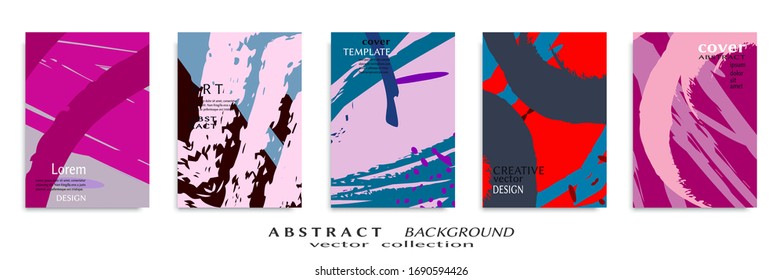 Abstract backgrouns set, grunge texture. Minimalistic art, brush strokes style. Design for card, brochure, banner idea, book cover, booklet print, flyer sheet a4. Collage page, web header template.