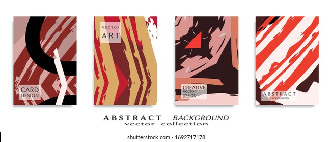 Abstract backgrouns set, grunge texture. Minimalistic art, brush strokes style. Design for card, brochure, banner idea, book cover, booklet print, flyer sheet a4. Collage page, web header template.