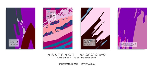Abstract backgrouns set, grunge texture. Minimalistic art, brush strokes style. Design for card, brochure, banner idea, book cover, booklet print, flyer sheet a4. Collage page, web header template.