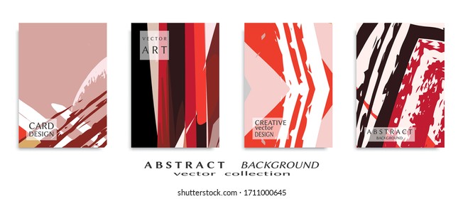 Abstract backgrouns set, grunge texture. Minimalistic art, brush strokes style. Design for card, brochure, banner idea, book cover, booklet print, flyer sheet a4. Collage page, web header template.