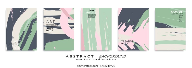Abstract backgrouns set, grunge texture. Minimalistic art, brush strokes style. Design for card, brochure, banner idea, book cover, booklet print, flyer sheet a4. Collage page, web header template.