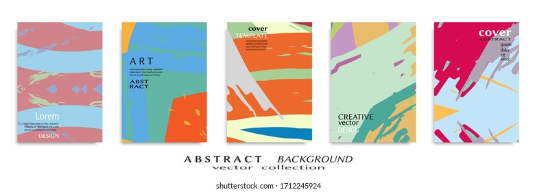 Abstract backgrouns set, grunge texture. Minimalistic art, brush strokes style. Design for card, brochure, banner idea, book cover, booklet print, flyer sheet a4. Collage page, web header template.