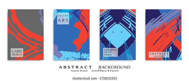 Abstract backgrouns set, grunge texture. Minimalistic art, brush strokes style. Design for card, brochure, banner idea, book cover, booklet print, flyer sheet a4. Collage page, web header template.