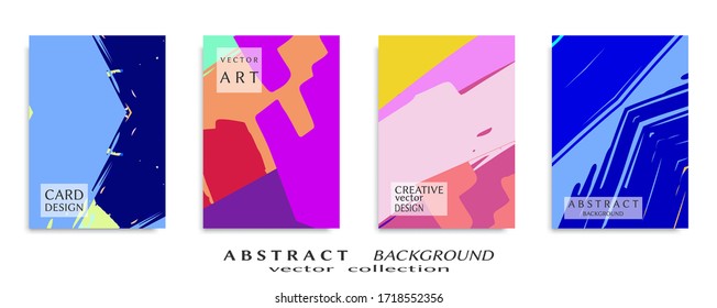 Abstract backgrouns set, grunge texture. Minimalistic art, brush strokes style. Design for card, brochure, banner idea, book cover, booklet print, flyer sheet a4. Collage page, web header template.