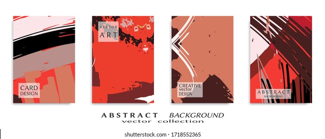 Abstract backgrouns set, grunge texture. Minimalistic art, brush strokes style. Design for card, brochure, banner idea, book cover, booklet print, flyer sheet a4. Collage page, web header template.