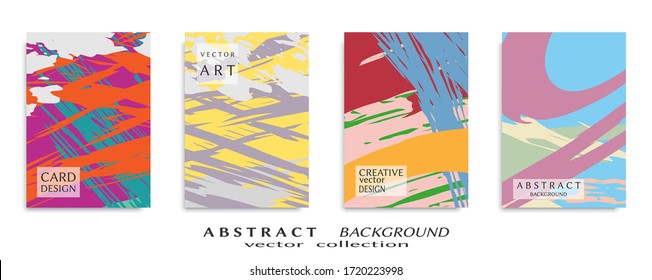 Abstract backgrouns set, grunge texture. Minimalistic art, brush strokes style. Design for card, brochure, banner idea, book cover, booklet print, flyer sheet a4. Collage page, web header template.