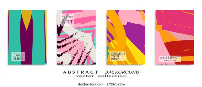 Abstract backgrouns set, grunge texture. Minimalistic art, brush strokes style. Design for card, brochure, banner idea, book cover, booklet print, flyer sheet a4. Collage page, web header template.