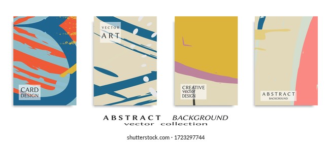 Abstract backgrouns set, grunge texture. Minimalistic art, brush strokes style. Design for card, brochure, banner idea, book cover, booklet print, flyer sheet a4. Collage page, web header template.