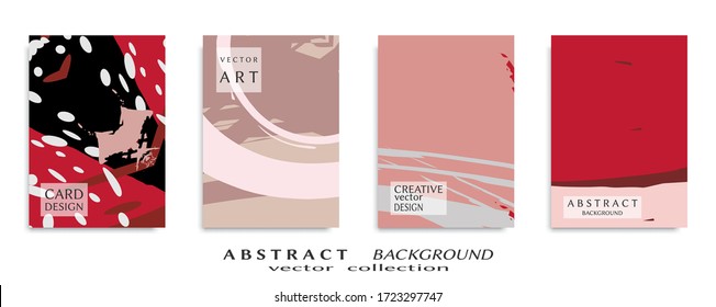 Abstract backgrouns set, grunge texture. Minimalistic art, brush strokes style. Design for card, brochure, banner idea, book cover, booklet print, flyer sheet a4. Collage page, web header template.
