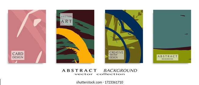 Abstract backgrouns set, grunge texture. Minimalistic art, brush strokes style. Design for card, brochure, banner idea, book cover, booklet print, flyer sheet a4. Collage page, web header template.