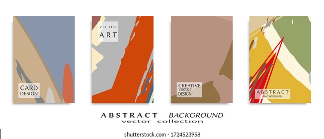 Abstract backgrouns set, grunge texture. Minimalistic art, brush strokes style. Design for card, brochure, banner idea, book cover, booklet print, flyer sheet a4. Collage page, web header template.