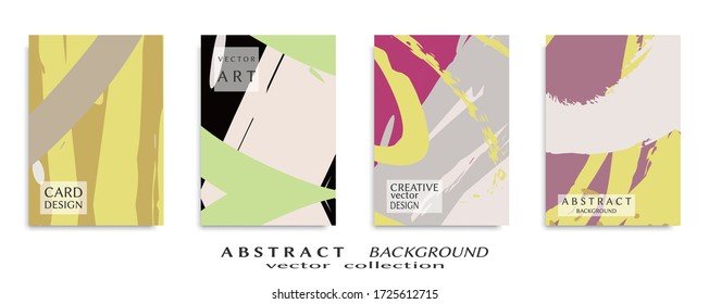 Abstract backgrouns set, grunge texture. Minimalistic art, brush strokes style. Design for card, brochure, banner idea, book cover, booklet print, flyer sheet a4. Collage page, web header template.