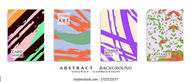 Abstract backgrouns set, grunge texture. Minimalistic art, brush strokes style. Design for card, brochure, banner idea, book cover, booklet print, flyer sheet a4. Collage page, web header template.