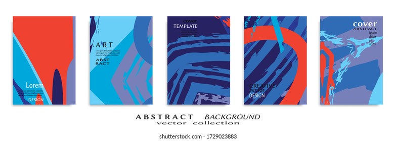 Abstract backgrouns set, grunge texture. Minimalistic art, brush strokes style. Design for card, brochure, banner idea, book cover, booklet print, flyer sheet a4. Collage page, web header template.