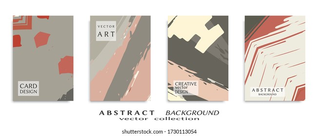 Abstract backgrouns set, grunge texture. Minimalistic art, brush strokes style. Design for card, brochure, banner idea, book cover, booklet print, flyer sheet a4. Collage page, web header template.