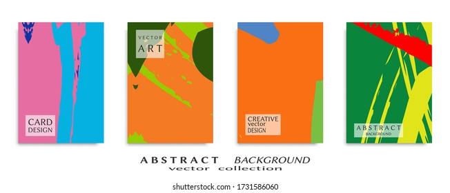 Abstract backgrouns set, grunge texture. Minimalistic art, brush strokes style. Design for card, brochure, banner idea, book cover, booklet print, flyer sheet a4. Collage page, web header template.