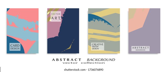 Abstract backgrouns set, grunge texture. Minimalistic art, brush strokes style. Design for card, brochure, banner idea, book cover, booklet print, flyer sheet a4. Collage page, web header template.