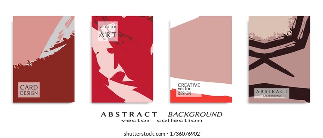 Abstract backgrouns set, grunge texture. Minimalistic art, brush strokes style. Design for card, brochure, banner idea, book cover, booklet print, flyer sheet a4. Collage page, web header template.