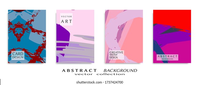 Abstract backgrouns set, grunge texture. Minimalistic art, brush strokes style. Design for card, brochure, banner idea, book cover, booklet print, flyer sheet a4. Collage page, web header template.